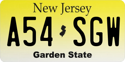 NJ license plate A54SGW