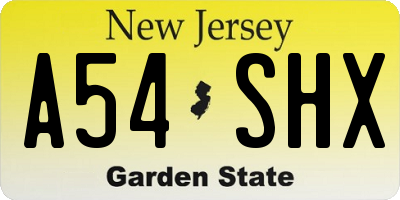 NJ license plate A54SHX