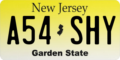 NJ license plate A54SHY