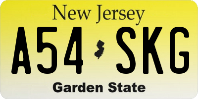 NJ license plate A54SKG