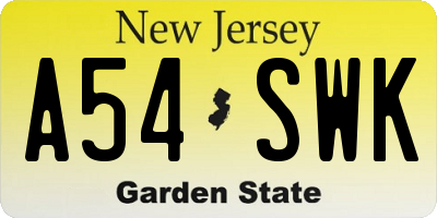 NJ license plate A54SWK