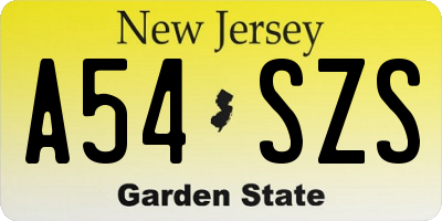 NJ license plate A54SZS