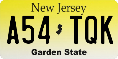 NJ license plate A54TQK