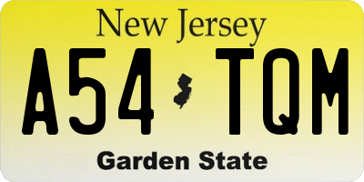 NJ license plate A54TQM
