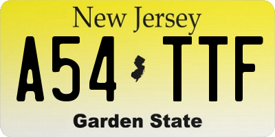 NJ license plate A54TTF