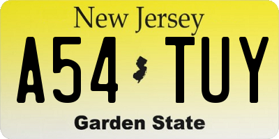 NJ license plate A54TUY