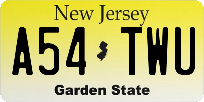 NJ license plate A54TWU