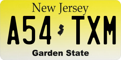 NJ license plate A54TXM