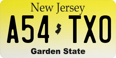 NJ license plate A54TXO
