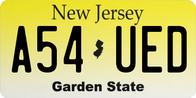 NJ license plate A54UED