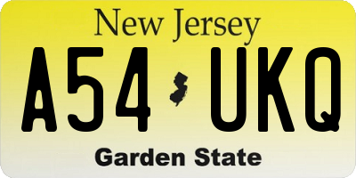 NJ license plate A54UKQ