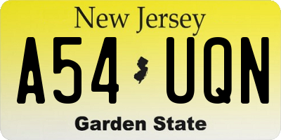 NJ license plate A54UQN
