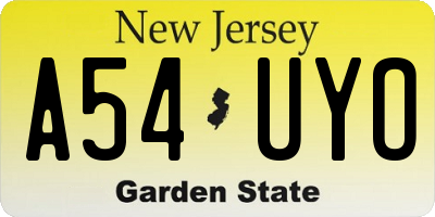 NJ license plate A54UYO