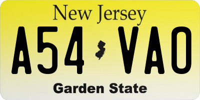 NJ license plate A54VAO