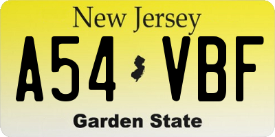 NJ license plate A54VBF