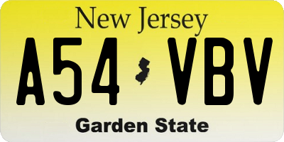 NJ license plate A54VBV