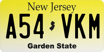 NJ license plate A54VKM