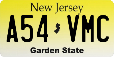 NJ license plate A54VMC