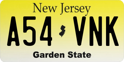 NJ license plate A54VNK