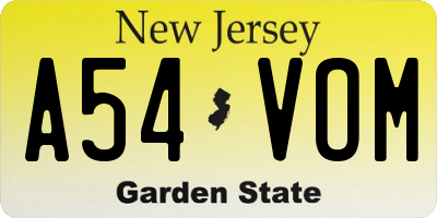 NJ license plate A54VOM