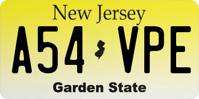 NJ license plate A54VPE
