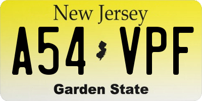 NJ license plate A54VPF