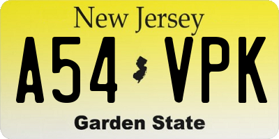 NJ license plate A54VPK