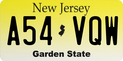 NJ license plate A54VQW