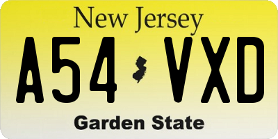 NJ license plate A54VXD
