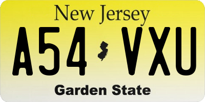 NJ license plate A54VXU