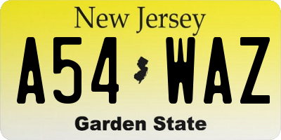 NJ license plate A54WAZ