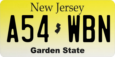 NJ license plate A54WBN