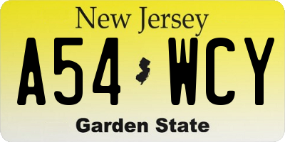 NJ license plate A54WCY