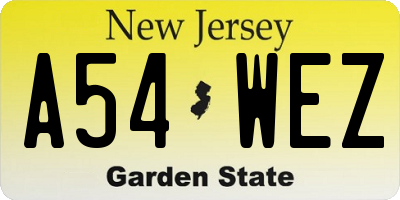 NJ license plate A54WEZ