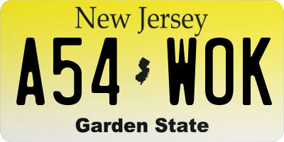NJ license plate A54WOK
