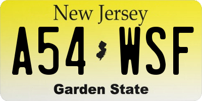 NJ license plate A54WSF