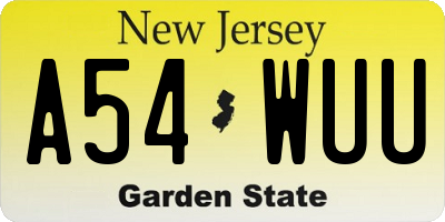 NJ license plate A54WUU