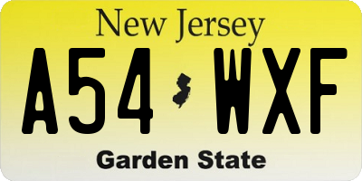 NJ license plate A54WXF