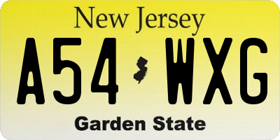 NJ license plate A54WXG