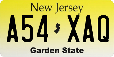 NJ license plate A54XAQ