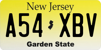 NJ license plate A54XBV