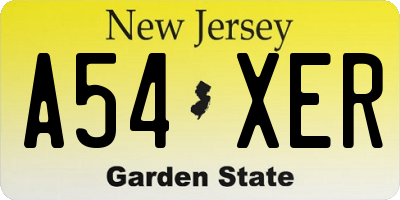 NJ license plate A54XER