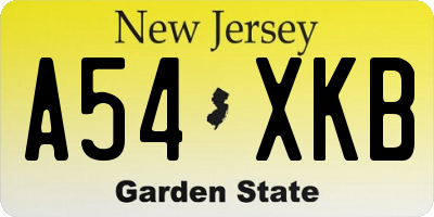NJ license plate A54XKB