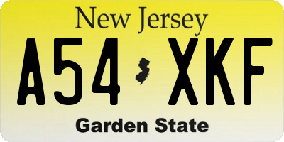 NJ license plate A54XKF