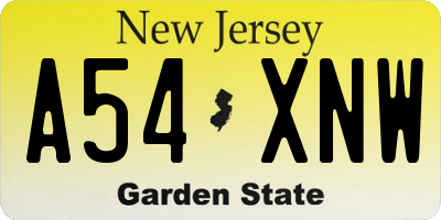 NJ license plate A54XNW