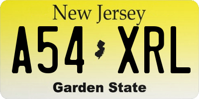 NJ license plate A54XRL