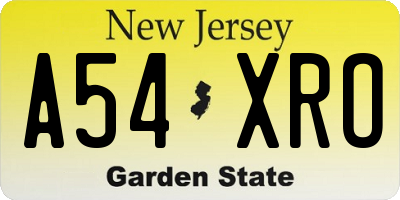 NJ license plate A54XRO