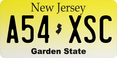 NJ license plate A54XSC