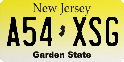 NJ license plate A54XSG