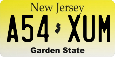 NJ license plate A54XUM
